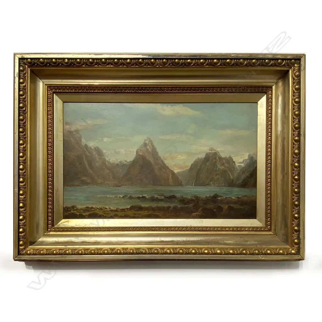 JOHN GIBB 1831-1909, MITRE PEAK, MILFORD SOUND, OIL ON BOARD 265x445mm Image 1++