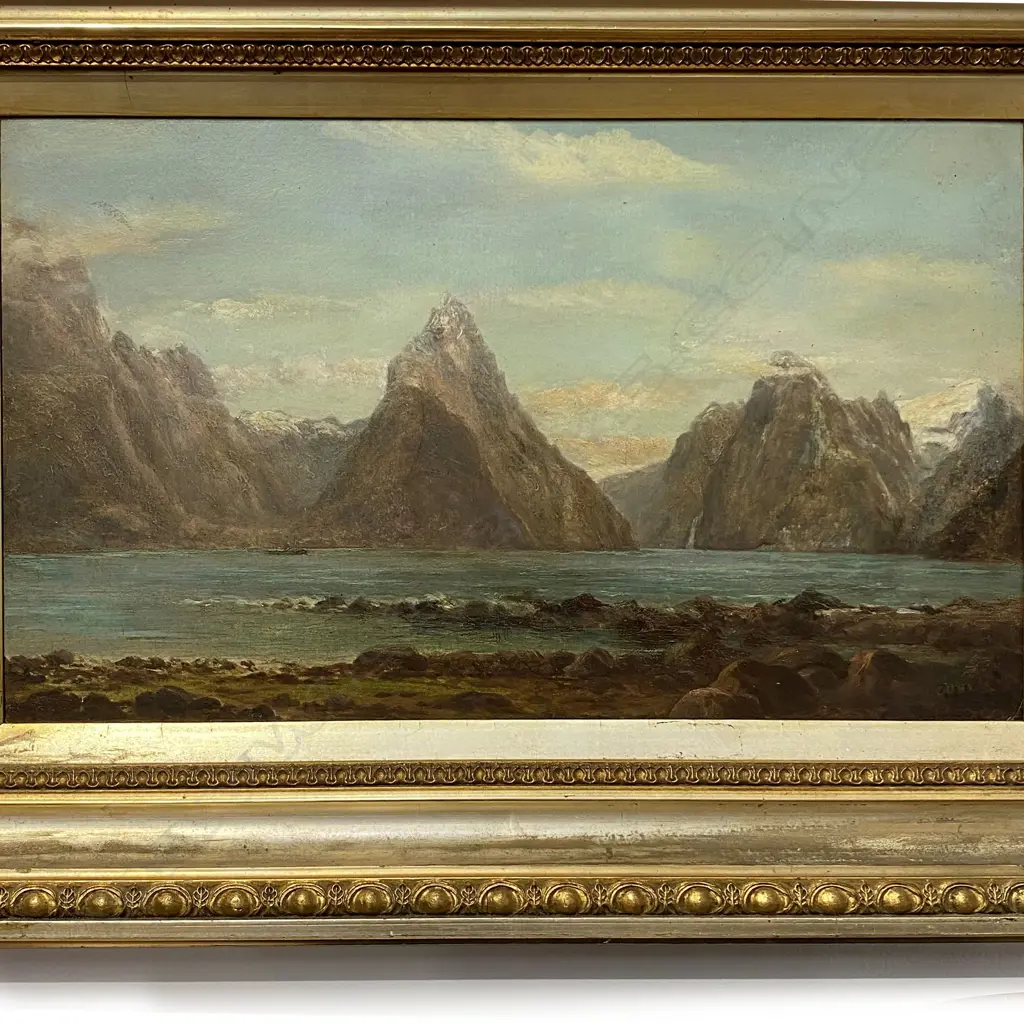 JOHN GIBB 1831-1909, MITRE PEAK, MILFORD SOUND, OIL ON BOARD 265x445mm Image 1++