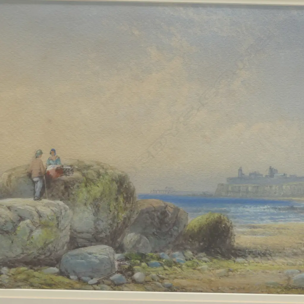 THOMAS HARPER (UK 1820–1889) 'A PICNIC NEAR TYNEMOUTH ON THE NORTHUMBRIAN COASTLINE' WC, SIGNED & DATED 1867 250x410mm Image 1++