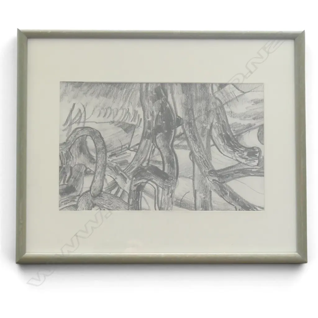 GARTH TAPPER 'TREES AT TAKAPU POINT' CHARCOAL, SIGNED & DATED '86 VERSO 210x330mm Image 1++