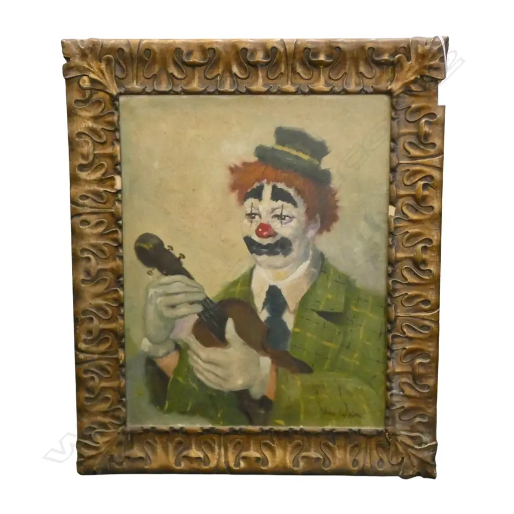 CLOWN w. VIOLIN, OIL ON CANVAS, SIGNED 490x390mm Image 1++