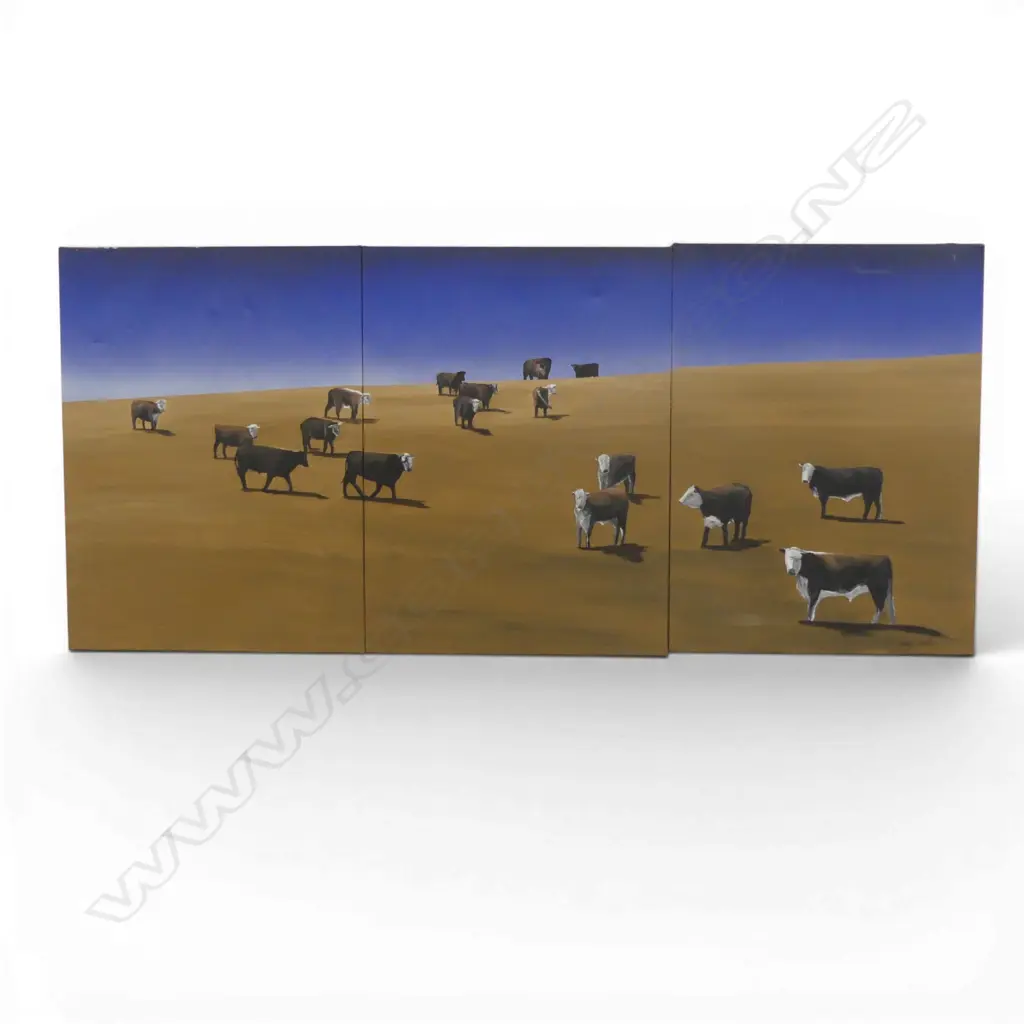 CRAIG GALLIEN 'CATTLE' ACRYLIC TRIPTYCH 2007 some marks & scuffs 605 x 1360mm Image 1++