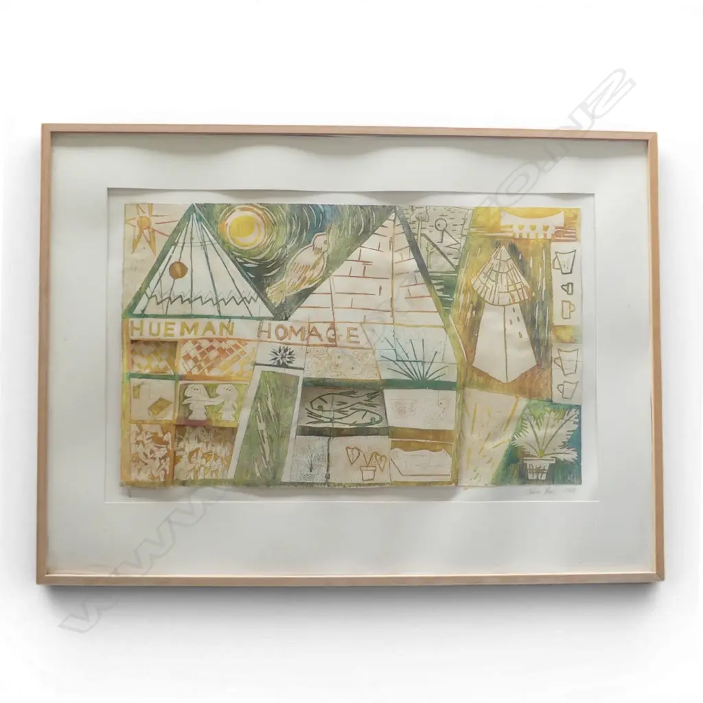 JULIE PLOWS " HUEMAN HOMAGE'" 1998 SIGNED  FRAMED COLLAGE 1/6, 460 X 750MM DEFAULT TO THE MAT Image 1++
