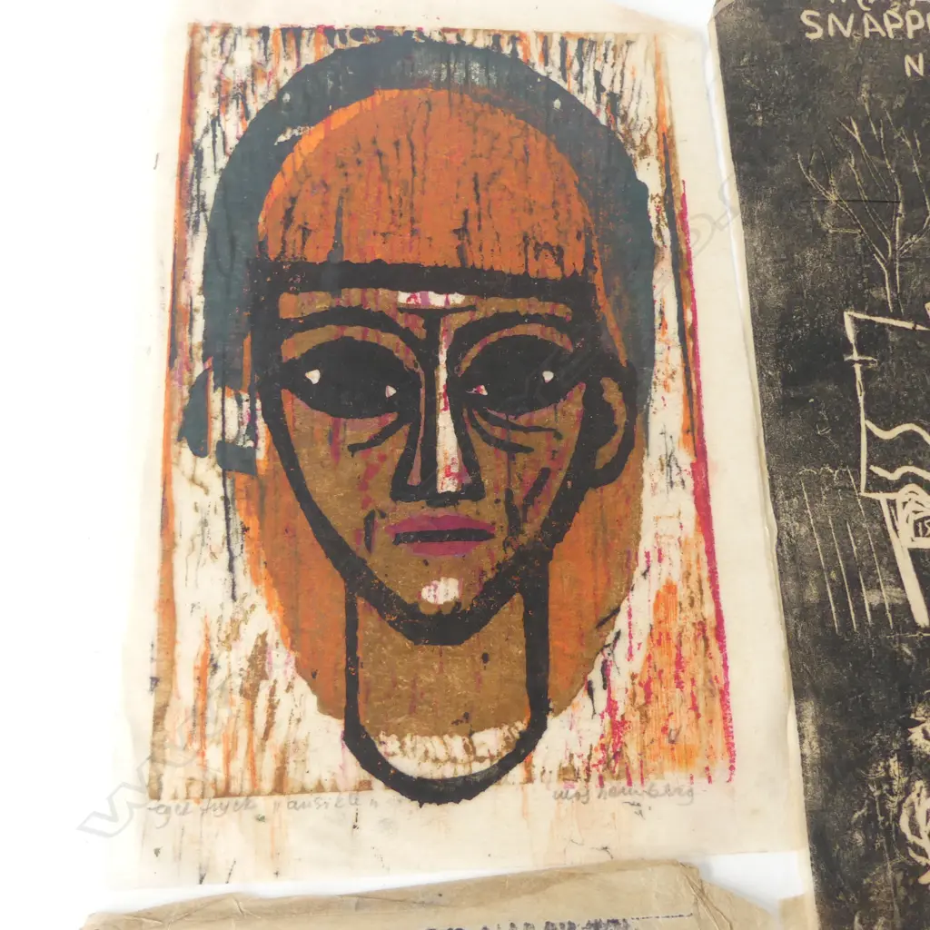 MAJ HEMBURG (SWEDISH), GROUP OF FIVE FIGURATIVE WORKS, WOODCUTS, MOST SIGNED AND TITLED, VARIOUS SIZES (A/F - ALL FOXED) Image 1++