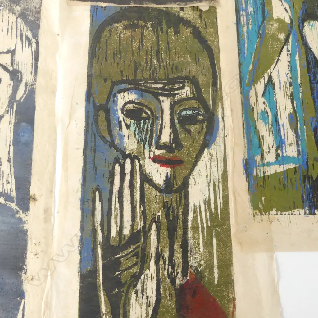 MAJ HEMBURG (SWEDISH), GROUP OF FIVE FIGURATIVE WORKS, WOODCUTS, MOST SIGNED AND TITLED, VARIOUS SIZES (A/F - ALL FOXED) Image 1++