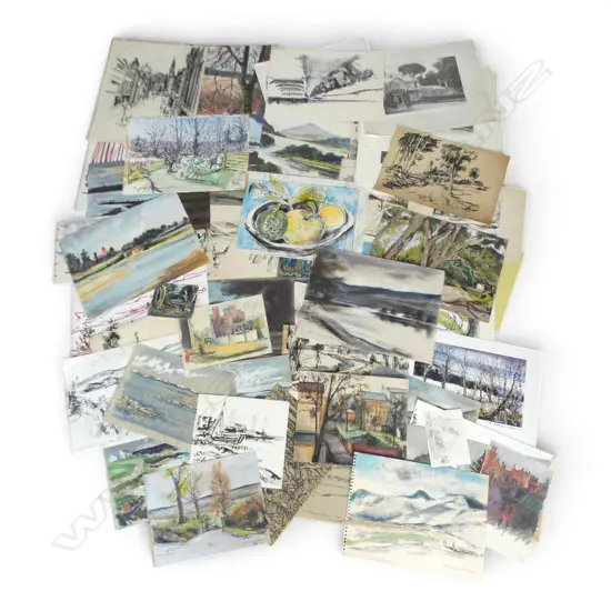 HELLMUTH WEISSENBORN, GRP SMALL LANDSCAPES ETC, WATERCOLOUR, PASTEL OR INK, MANY SIGNED, 340 X 430MM