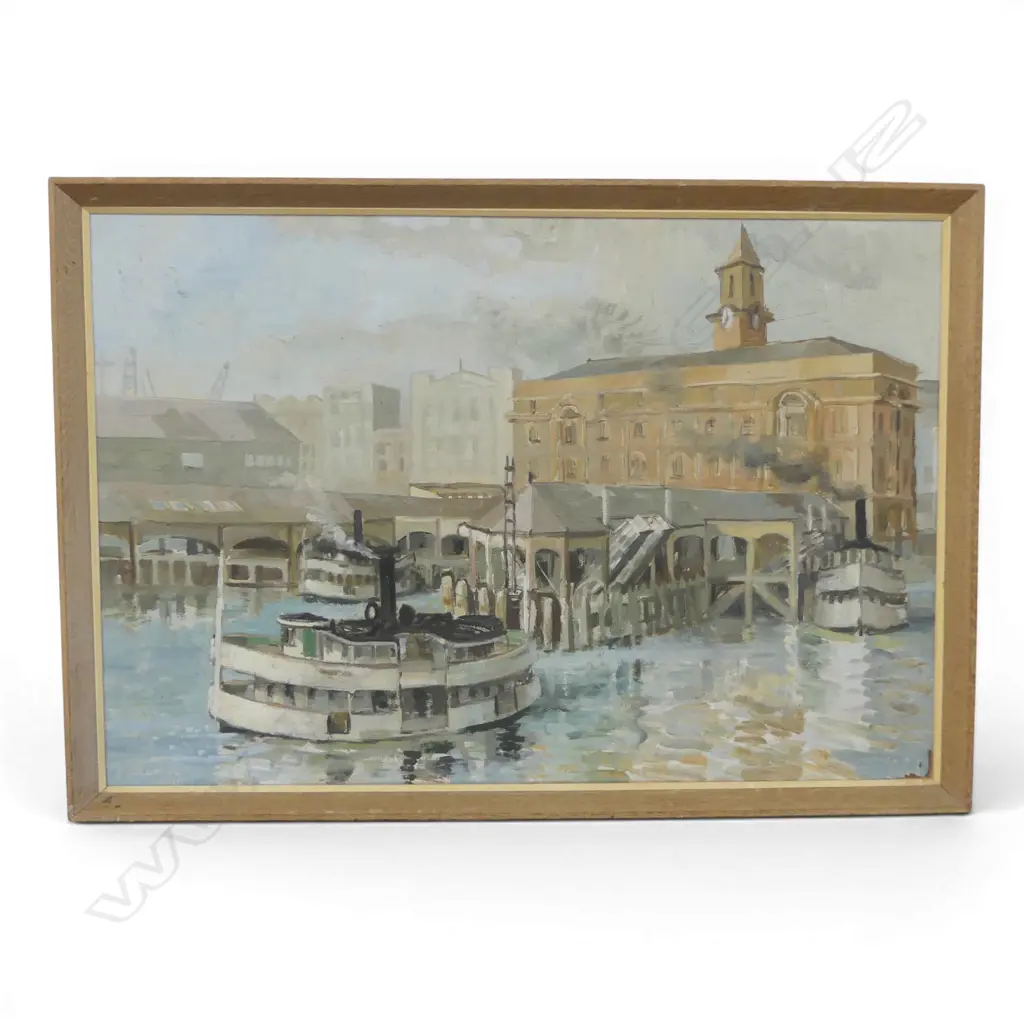 JOCELYN DYE (1957) FERRY BUILDING IN THE EARLY MORNING (AUK), OIL ON BOARD, 535x790mm  Image 1++