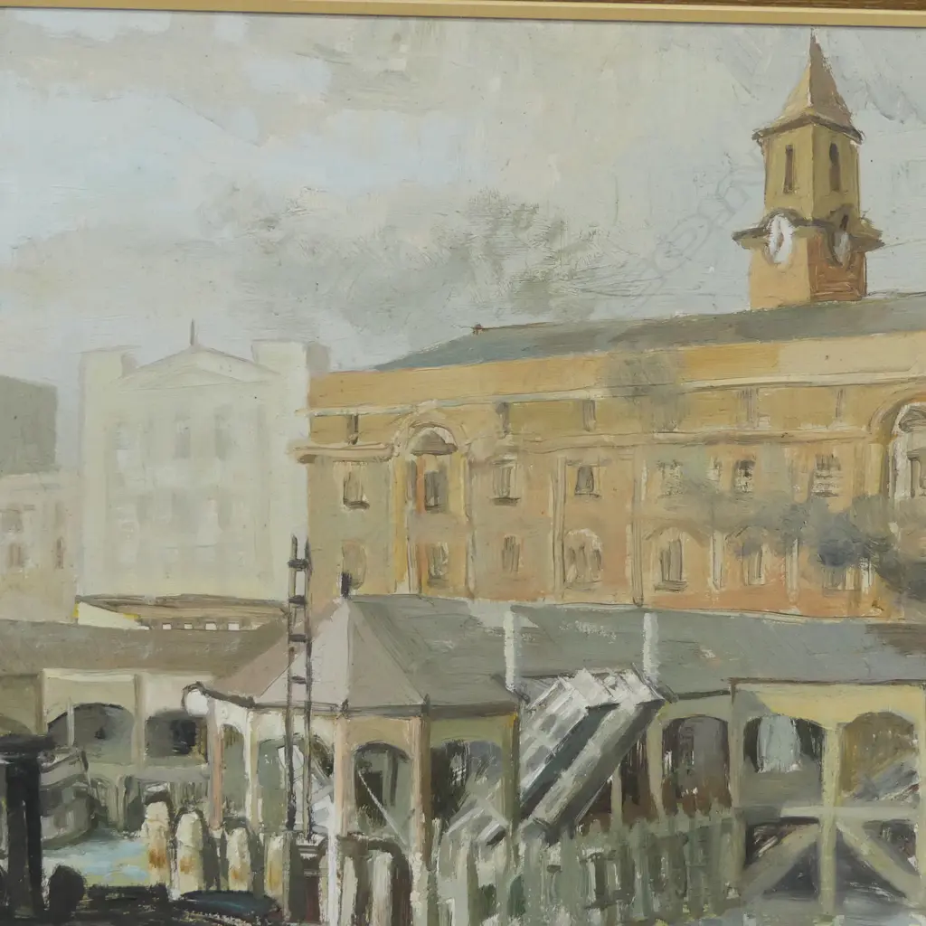 JOCELYN DYE (1957) FERRY BUILDING IN THE EARLY MORNING (AUK), OIL ON BOARD, 535x790mm  Image 1++