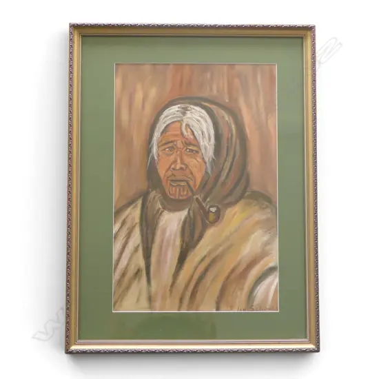 IAN SHOUTE, SIGNED PORTRAIT OF KIRIKINO KOHITU (107 YEARS OLD), FRAMED OIL ON BOARD, 580 X 390MM
