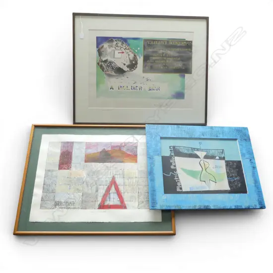 3 WORKS, PAUL JOHNSTON 'LOADED PAPER', MIXED MEDIA, PENELOPE READ, 'PLASTIC POLLUTION', SIGNED WELL TAHAKI RESERVE, W/C