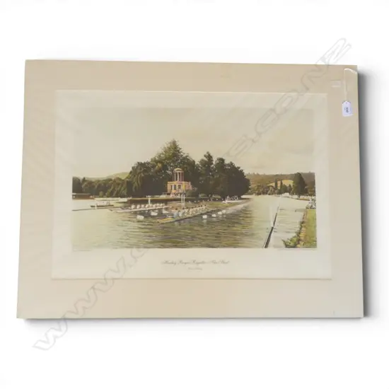 WILLIAM H. BISHOP (UK b.1942) 'HENLEY ROYAL REGATTA: ETON V. RADLEY' HAND COLOURED ENGRAVING 445x650mm