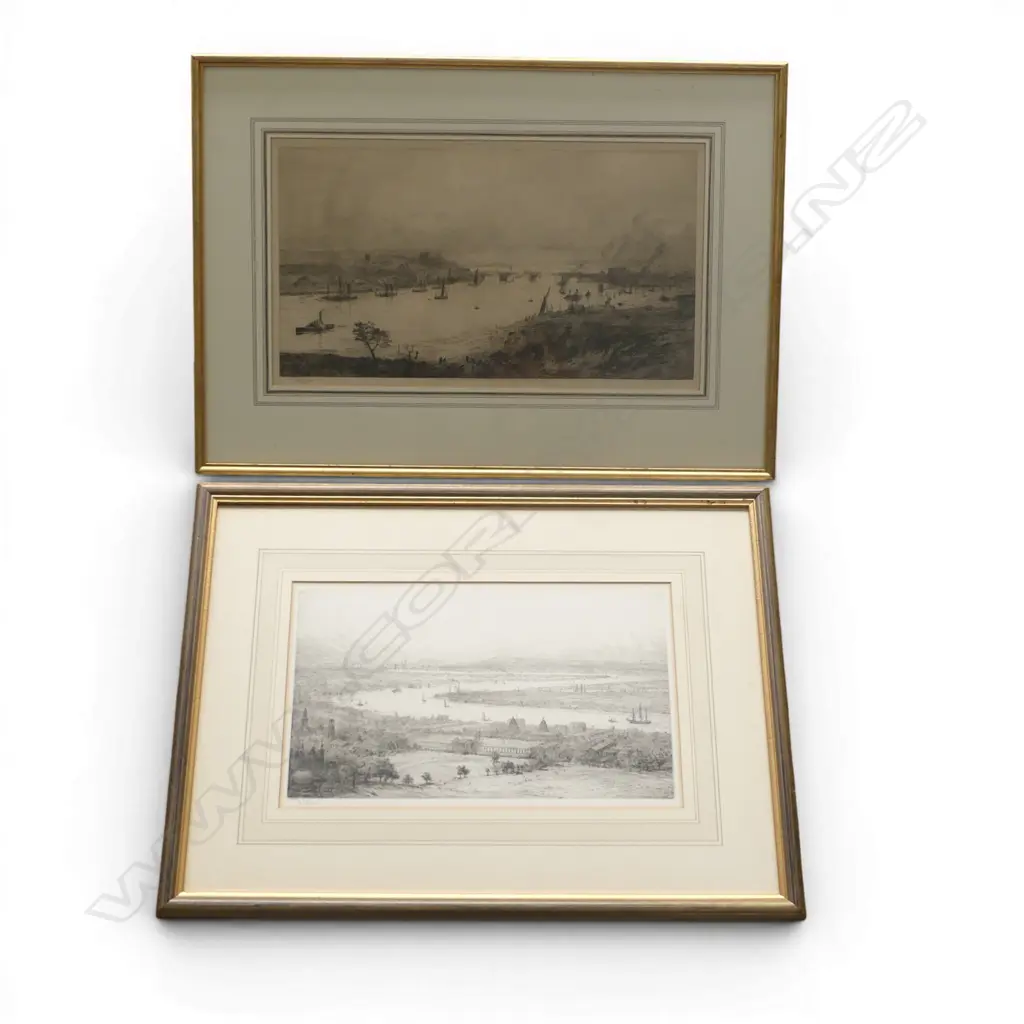 PR WILLIAM LIONEL WYLLIE SIGNED ETCHINGS; THE CITY FROM GREENWICH OBSERVATORY & CITY OF ROCHESTER 255x450mm Image 1++