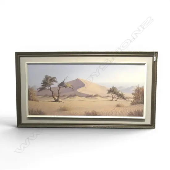 SIGNED & DATED (1975) OIL ON BOARD, DESERT SCENE, 455x1100mm