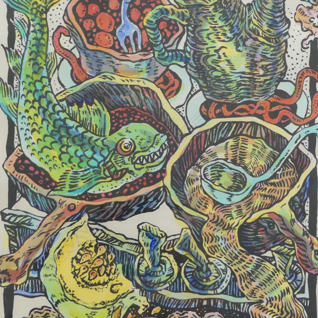 SYLVIA SIDDELL, 'DINNER PARTY 6.30PM', HANDCOLOURED LITHOGRAPH ED. 6/30, 445 X 340mm Image 1++