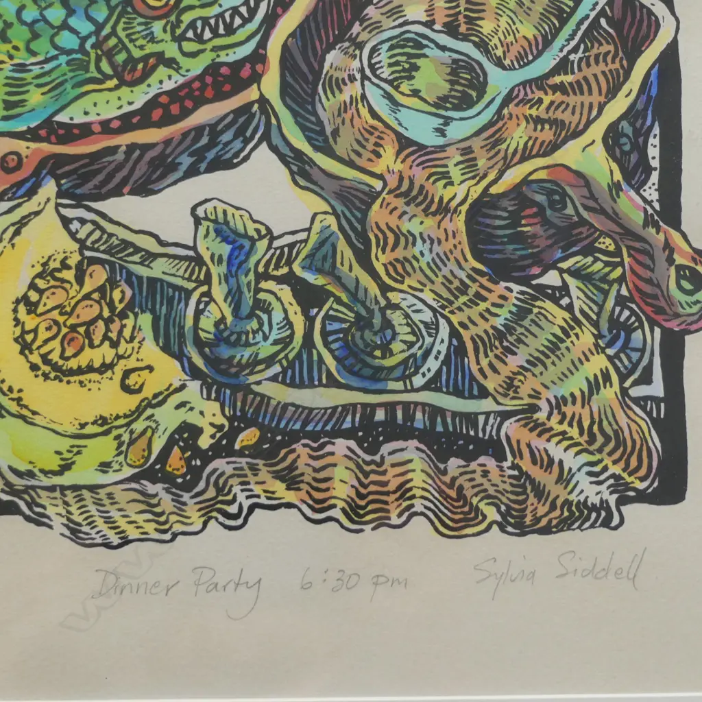 SYLVIA SIDDELL, 'DINNER PARTY 6.30PM', HANDCOLOURED LITHOGRAPH ED. 6/30, 445 X 340mm Image 1++