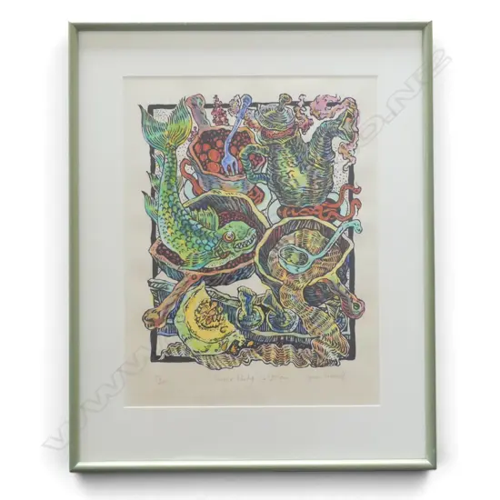 SYLVIA SIDDELL, 'DINNER PARTY 6.30PM', HANDCOLOURED LITHOGRAPH ED. 6/30, 445 X 340mm