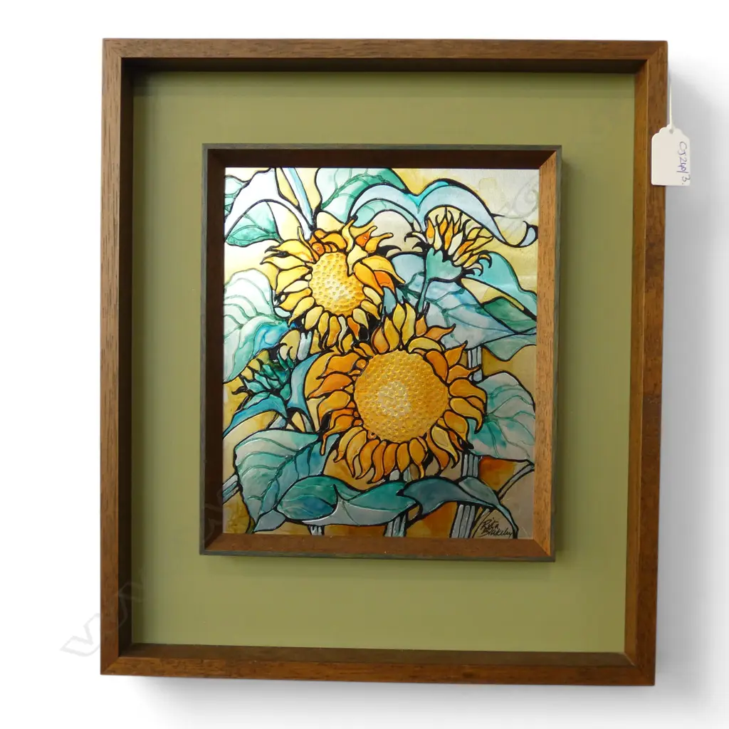 RITA BLAKELEY, SUNFLOWERS, ACRYLIC ON METAL 225x190mm Image 1++