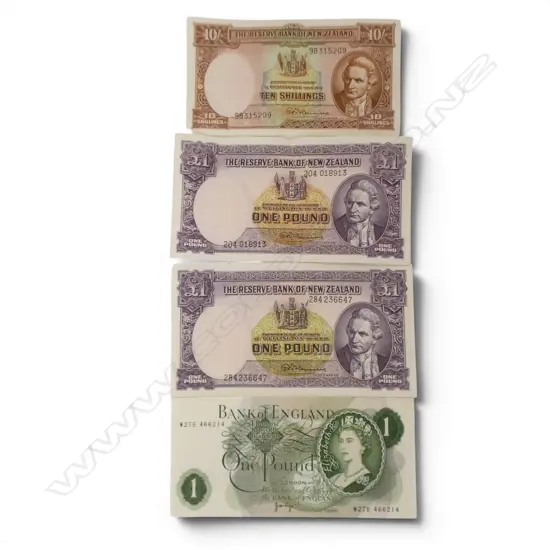2 N.Z. £1 + 1 10/- NOTE signed flemming & £1 BANK OF ENGLAND 