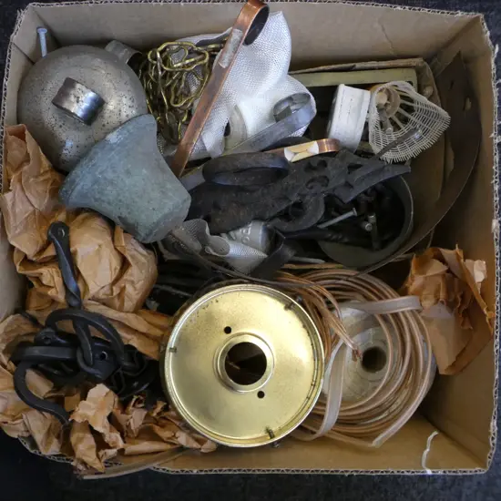 BOX WROUGHT IRON HOOK & OTHER FITTINGS + DOOR BELL + ASST FITTINGS