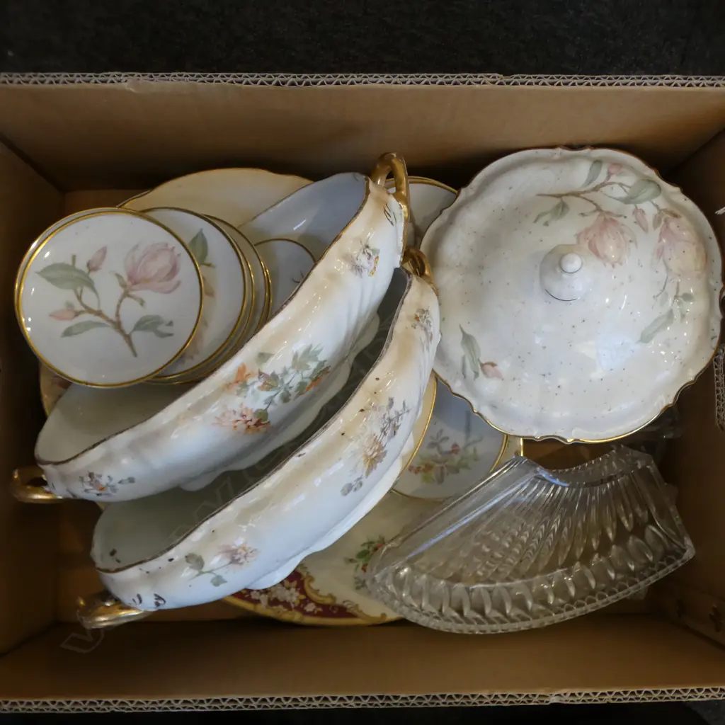 BOX OF CHINA & GLASS: includes small Hutchenreuther dishes Image 1++