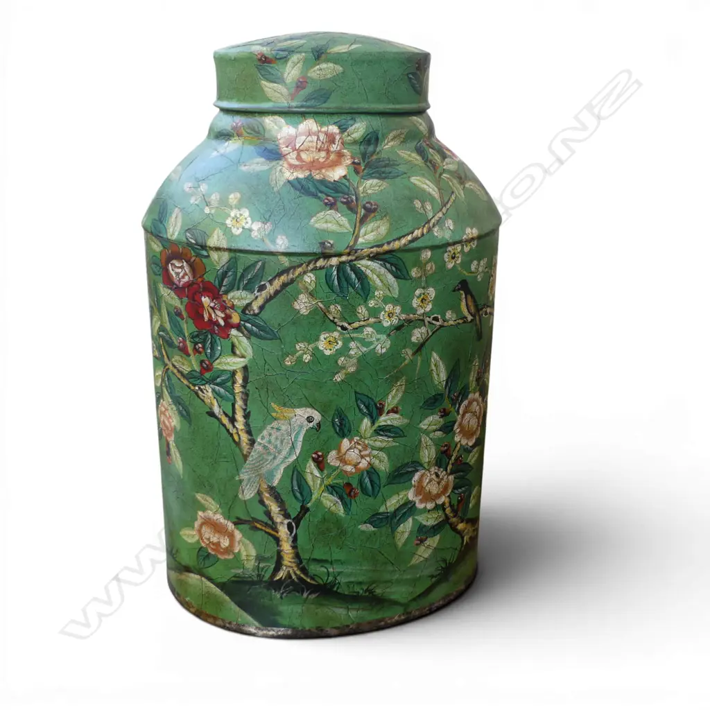 FLORAL & BIRD DECORATED TIN TEA CADDY H450MM Image 1++