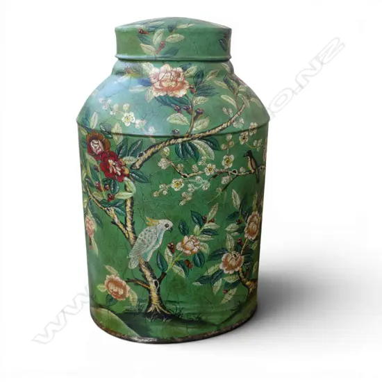 FLORAL & BIRD DECORATED TIN TEA CADDY H450MM