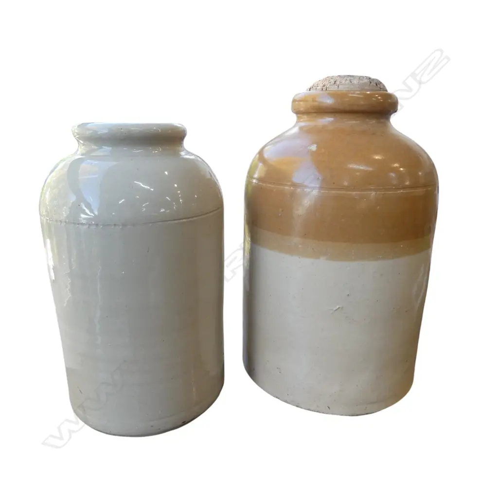 2 CROCKS, 1 w. CORK STOPPER H.340mm Image 1++