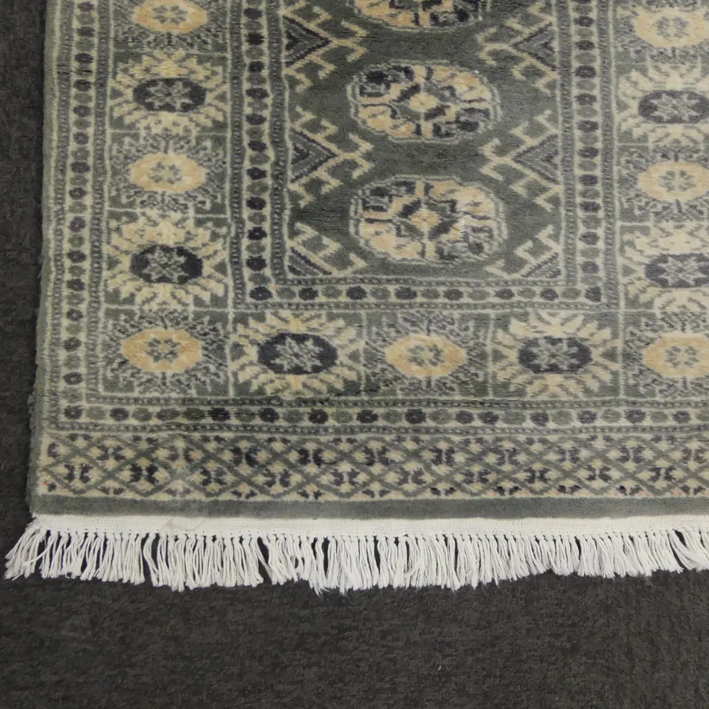HAND KNOTTED PERSIAN RUNNER GEOMETRIC PAT GREY & IVORY L1740 W600MM Image 1++