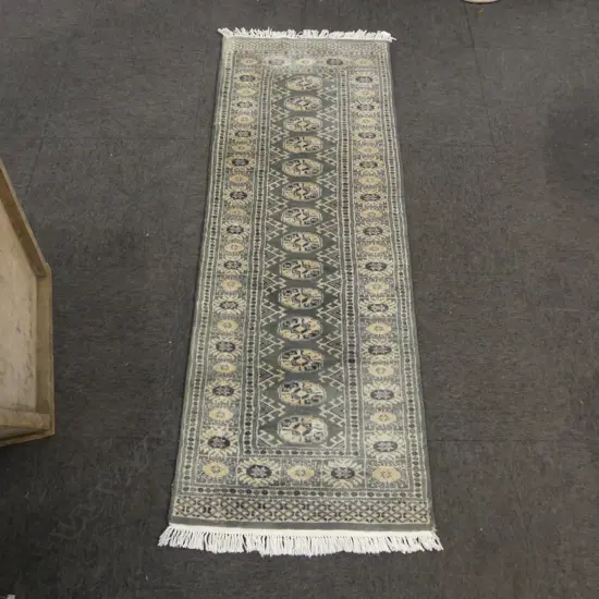 HAND KNOTTED PERSIAN RUNNER GEOMETRIC PAT GREY & IVORY L1740 W600MM