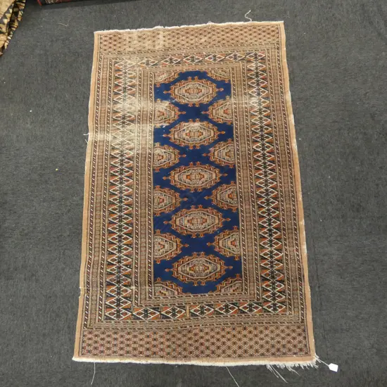 HAND KNOTTED WOOL PILE RUG worn condition 1600x1000mm