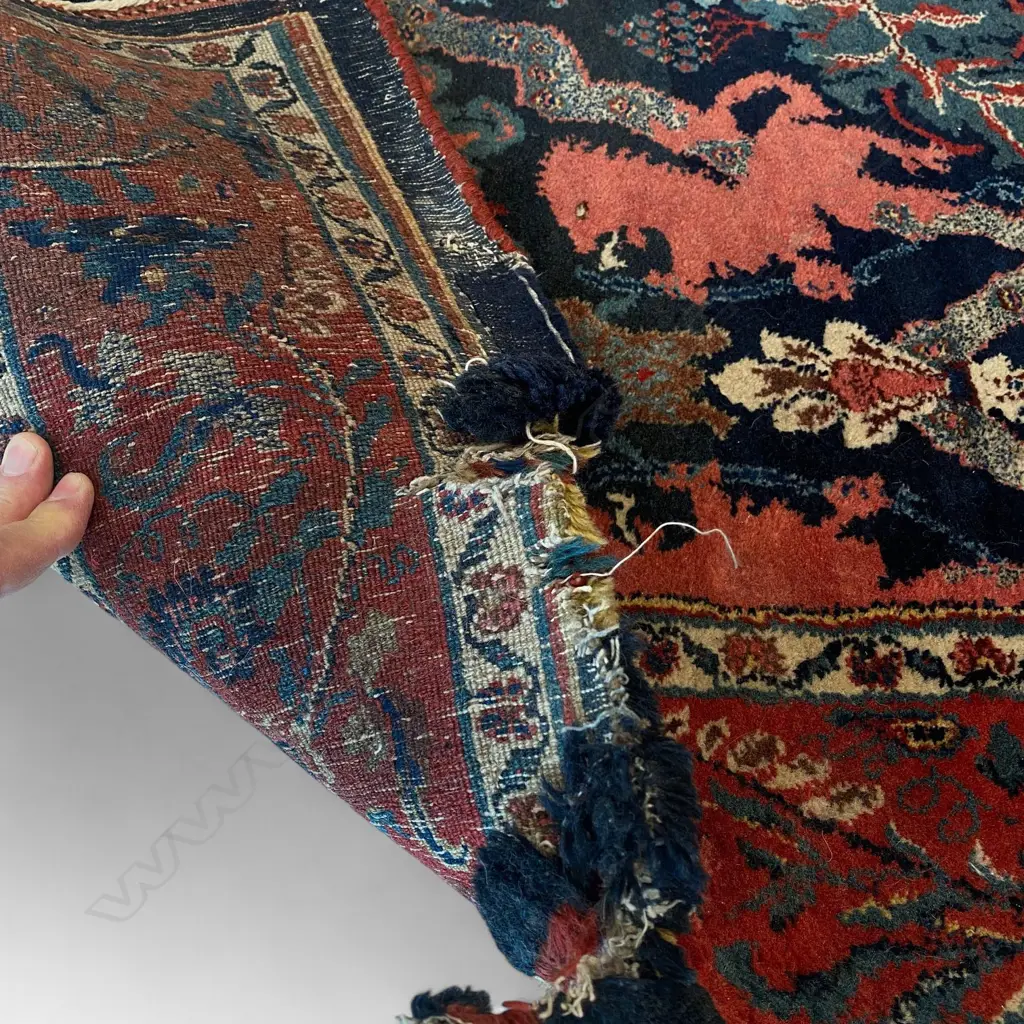 c.1930 IRANIAN WOOL/COTTON RUG, UNCONVENTIONAL HERALDIC IMAGERY, 2010 x 1320mm DAMAGE TO EDGES Image 1++