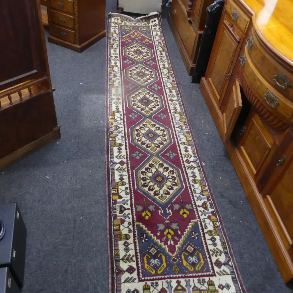 ANATOLI HALI HANDKNOTTED RUNNER RUG all wool 3600 x 750mm. Copy of original 1998 purchase receipt attached Image 1++