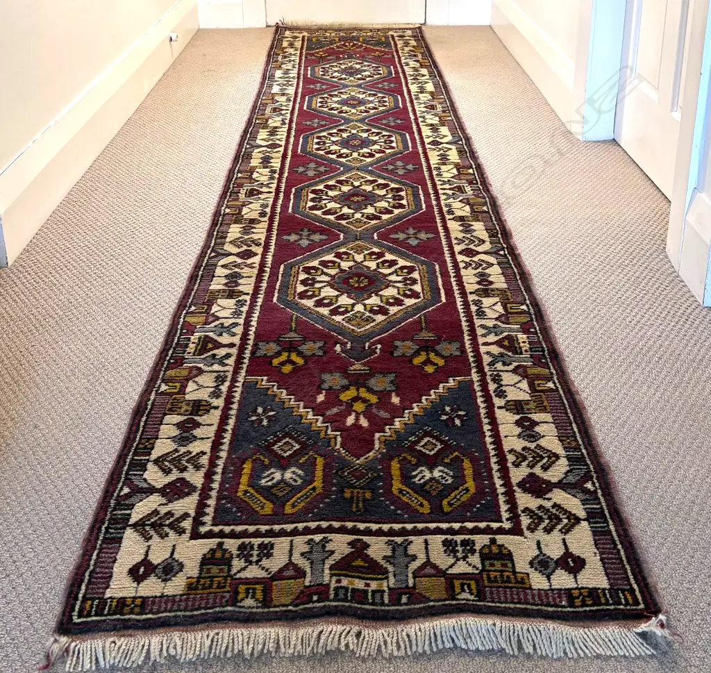 ANATOLI HALI HANDKNOTTED RUNNER RUG all wool 3600 x 750mm. Copy of original 1998 purchase receipt attached Image 1++