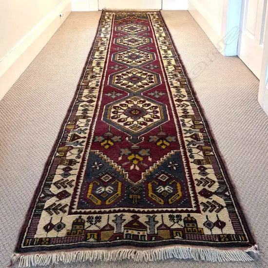 ANATOLI HALI HANDKNOTTED RUNNER RUG all wool 3600 x 750mm. Copy of original 1998 purchase receipt attached
