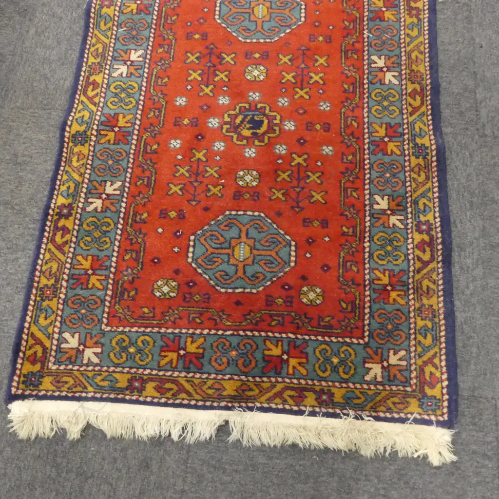 HAND KNOTTED PRESIAN RUNNER RED BLUE COLOURWAY L3300 W770MM Image 1++