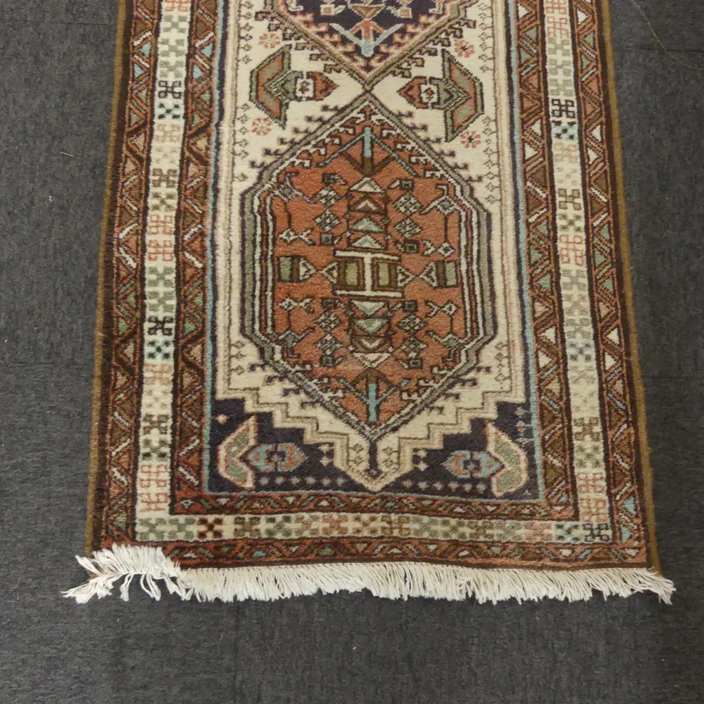 HAND KNOTTED PERSIAN RUNNER BROWN PINK & IVORY L3060 W720MM Image 1++