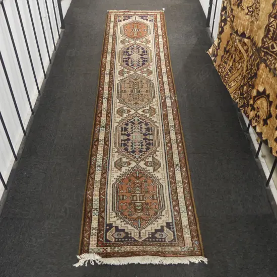 HAND KNOTTED PERSIAN RUNNER BROWN PINK & IVORY L3060 W720MM