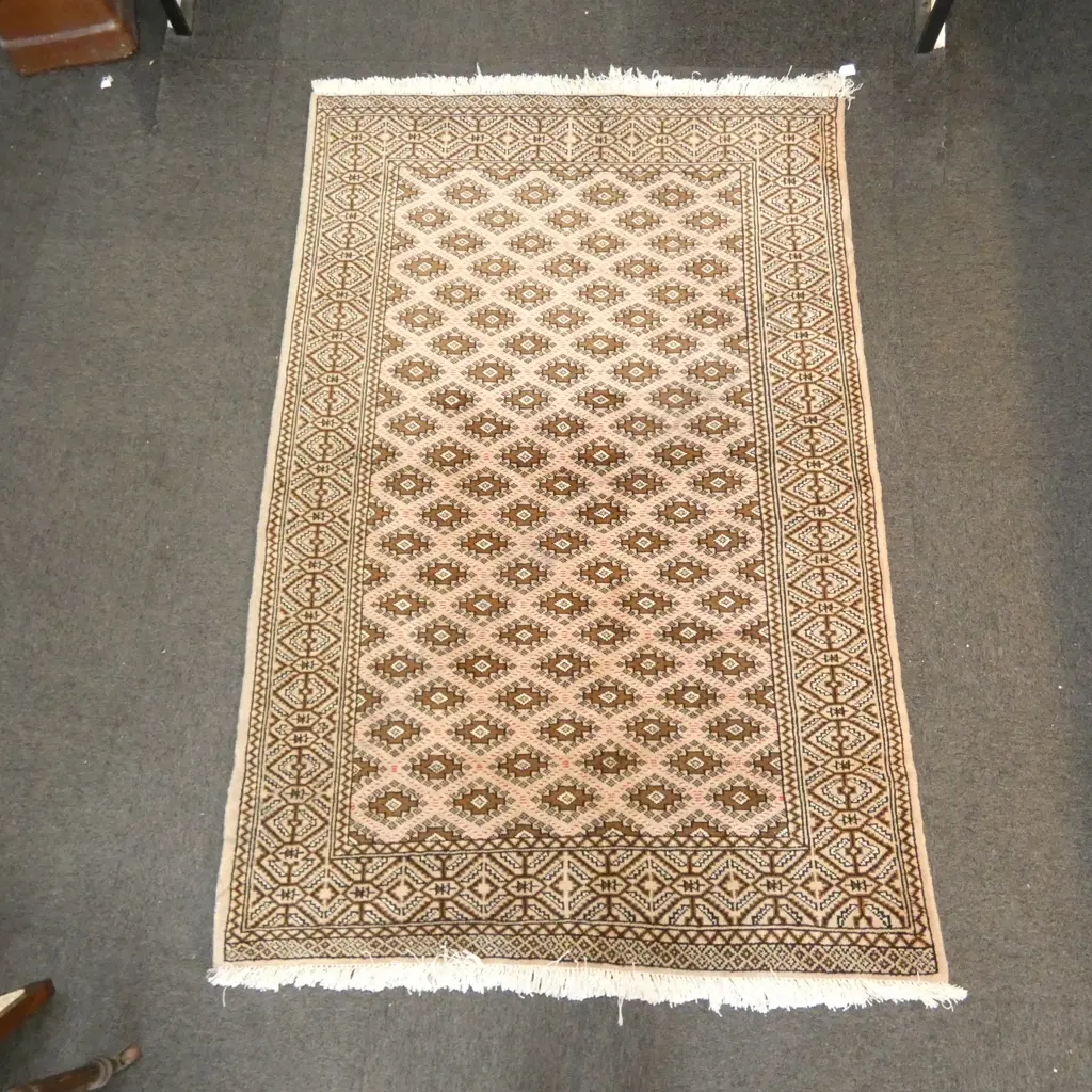 HAND KNOTTED PERSIAN RUG GEOMETRIC PAT BROWN FAWN & IVORY  L1900 W1290MM Image 1++