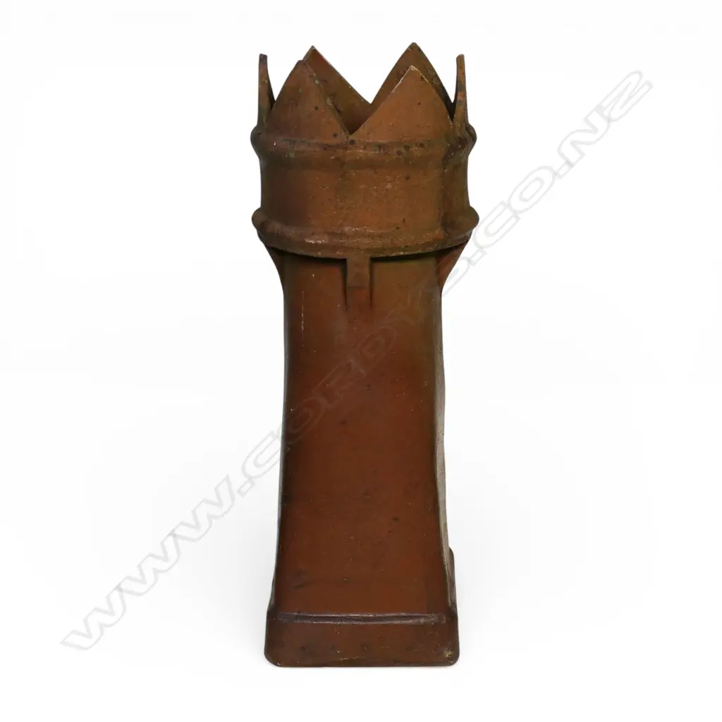 A 19thC tall salt glazed crown top chimney pot on a tapered square base. H.1080mm. Image 1++