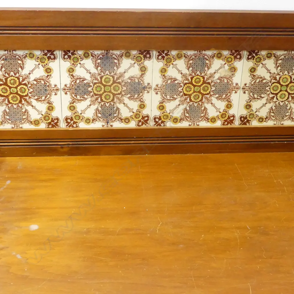 19thC NZ COLONIAL TILE BACK WASH STAND 915 x 440 x 1320mm. False drawer. Slight water mark to top Image 1++