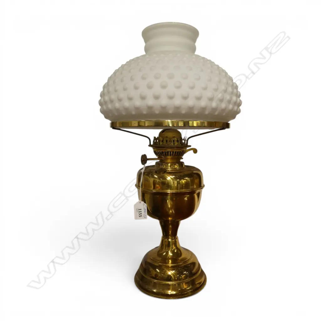 'DUPLEX' English BRASS KEROSENE LAMP W NOBBLY WHITE GLASS SHADE H.490mm Image 1++
