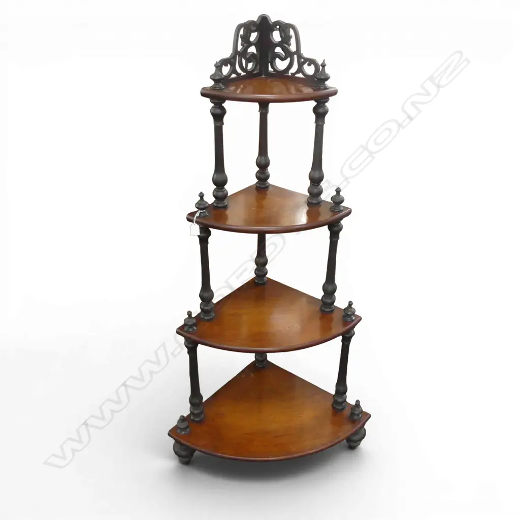 19thC NZ COLONIAL SLIGHTLY MOTTLED KAURI 4 TIER WHATNOT 490 x 490 x 1370mm Image 1++