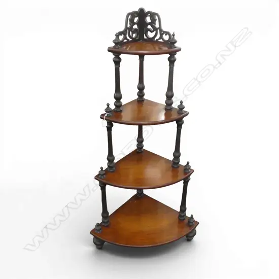 19thC NZ COLONIAL SLIGHTLY MOTTLED KAURI 4 TIER WHATNOT 490 x 490 x 1370mm