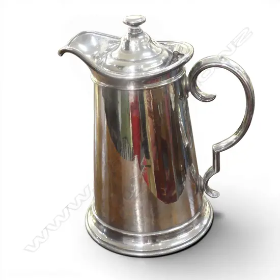 EARLY 20thC VERY LGE WALKER & HALL SILVER PLATE hinge lidded JUG scroll handle. H.310mm.