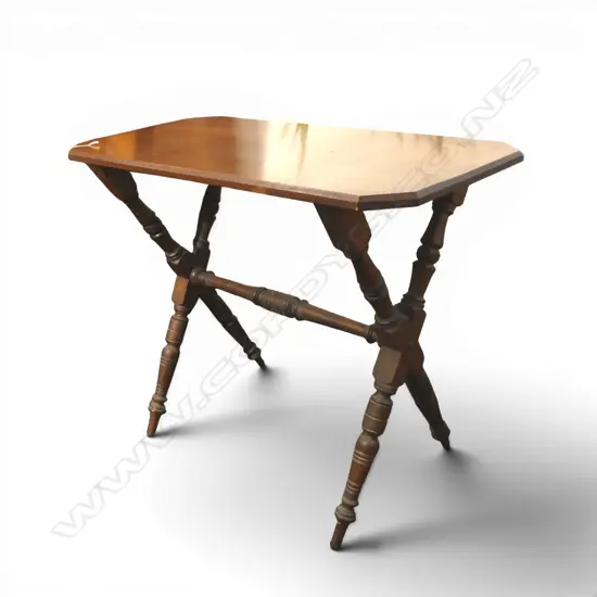 LATE 19thC NZ COLONIAL SIDE TABLE X-FORM TURNED LEG BASE 920x445x725mm