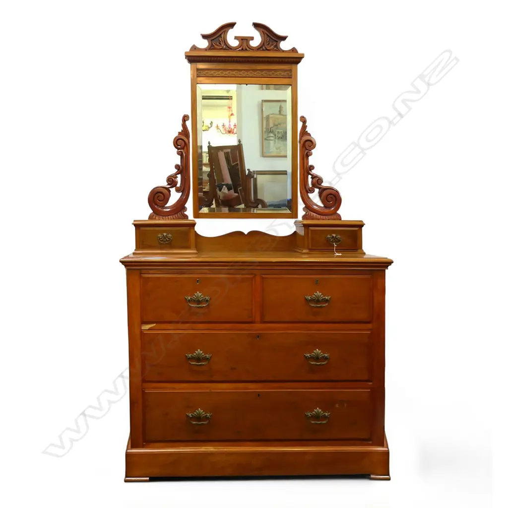 LATE 19thC NZ COLONIAL HEART RIMU DRESSING TABLE 1120x510x1980mm - CHIP TO DRAWER FRONT. A quality example. Image 1++
