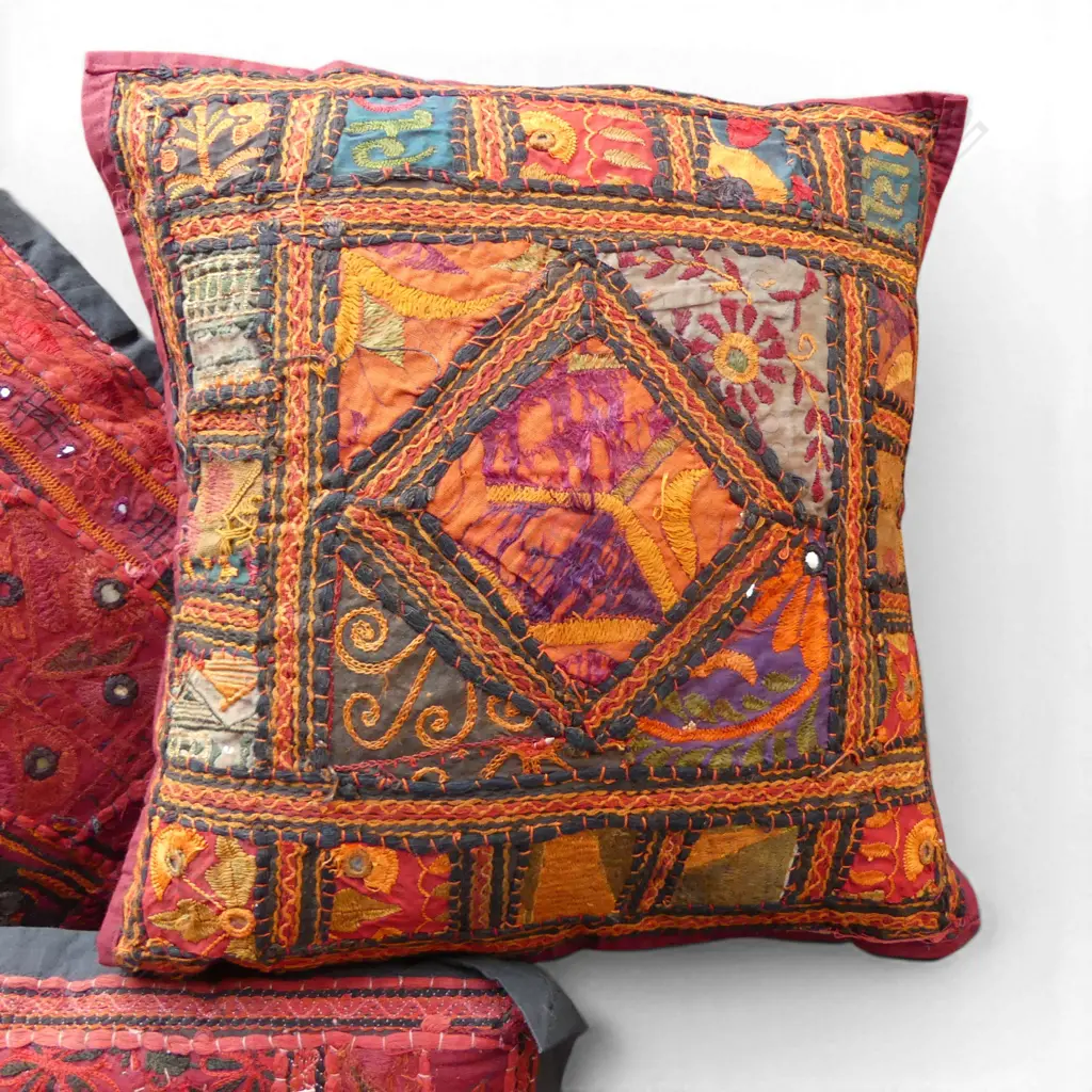 3 X INDIAN PATCHWORK COTTON CUSHION COVERS, 440 X 440MM Image 1++