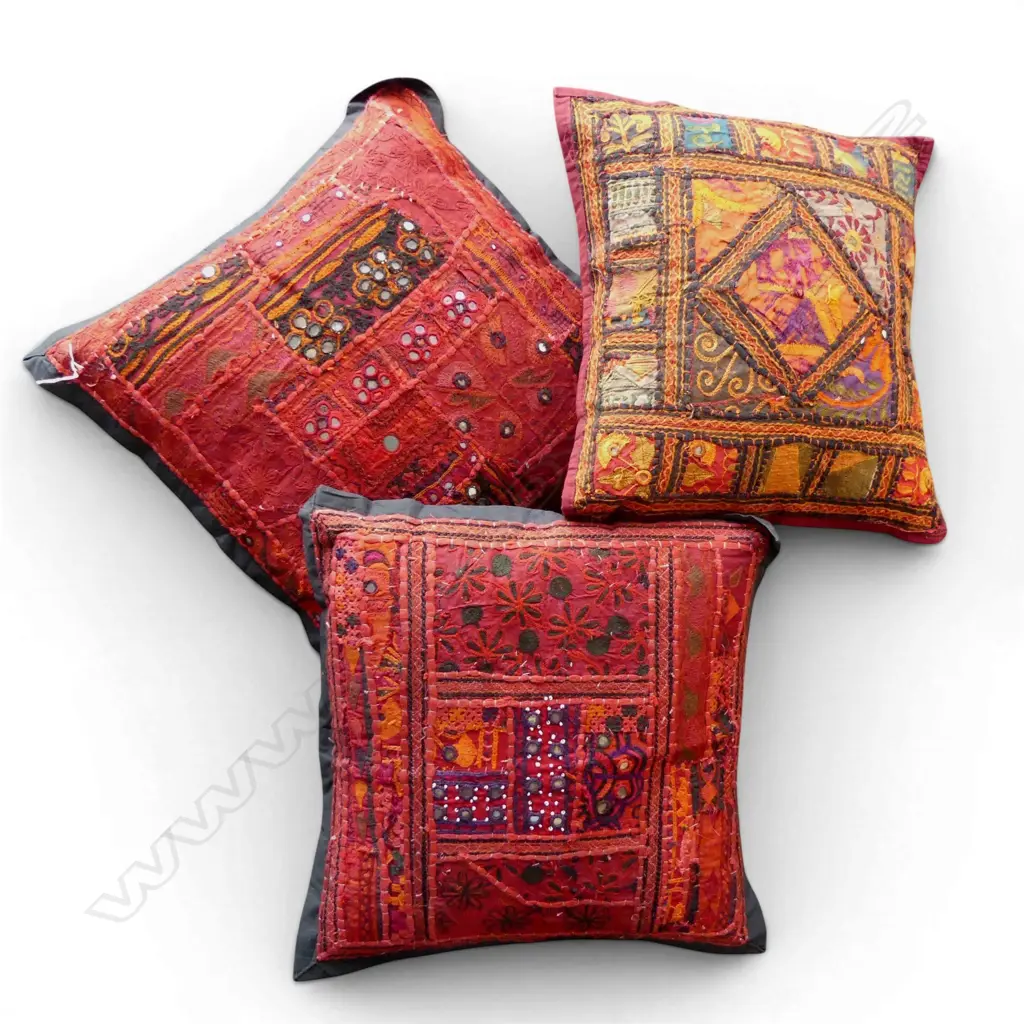 3 X INDIAN PATCHWORK COTTON CUSHION COVERS, 440 X 440MM Image 1++