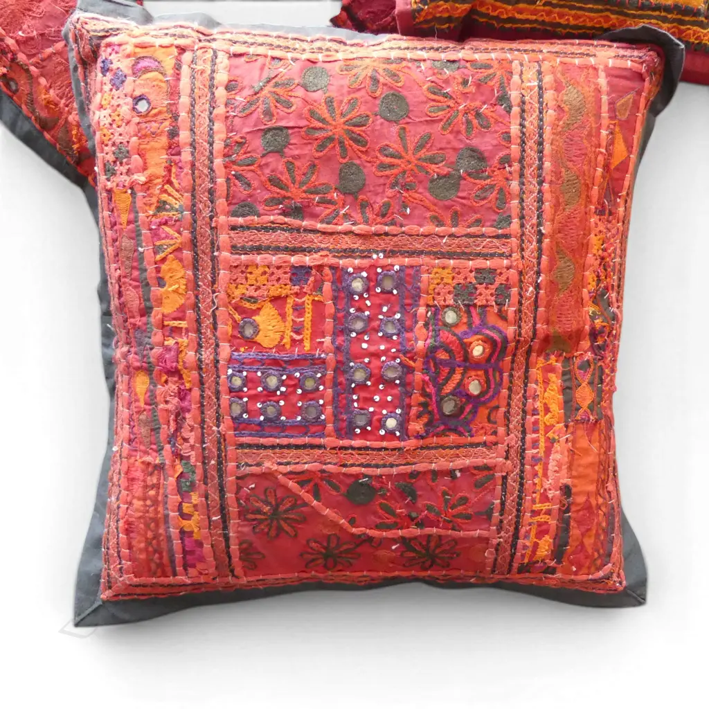 3 X INDIAN PATCHWORK COTTON CUSHION COVERS, 440 X 440MM Image 1++
