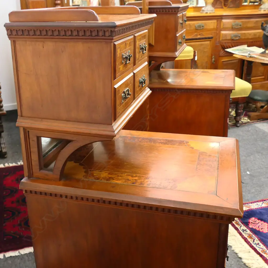 19thC SUPERB QUALITY KAURI INLAID DRESSING TABLE 1600 x 560 x 1870mm. Mottled panels + burr totara & rewarewa inlays Image 1++